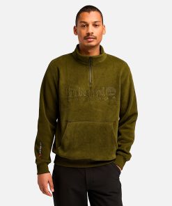 Timberland Men Clothing-Mens Linear Logo Quarter Zip Polartec® Fleece Sweatshirt- TB0A6Y5T302-black timberland