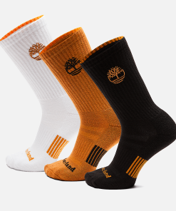 Timberland Men Accessories-Mens Newmarket Village 3-Pack Yellow Boot Logo Crew Sock- TB0A1XF9231-timberland earthkeepers