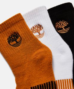 Timberland Men Accessories-Mens Newmarket Village 3-Pack Yellow Boot Logo Shortie Crew Sock- TB0A1XEX231-timberland loafers 2