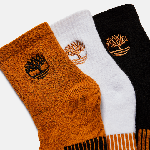 Timberland Men Accessories-Mens Newmarket Village 3-Pack Yellow Boot Logo Shortie Crew Sock- TB0A1XEX231-timberland loafers - Image 2