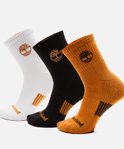 Timberland Men Accessories-Mens Newmarket Village 3-Pack Yellow Boot Logo Shortie Crew Sock- TB0A1XEX231-timberland loafers