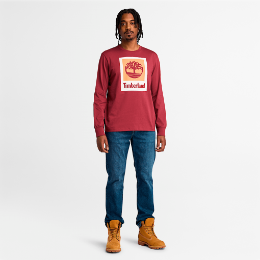 Timberland Men Clothing-Mens Stack Logo Colored Long Sleeve Tee- TB0A5VBB600-steel cap timberlands - Image 2