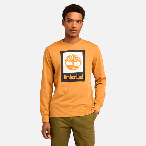 Timberland Men Clothing-Mens Stack Logo Colored Long Sleeve Tee- TB0A5VBBP47-timberland boots guys