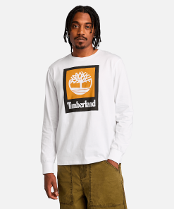 Timberland Men Clothing-Mens Stack Logo Colored Long Sleeve Tee- TB0A5VBB100-steel cap timberlands