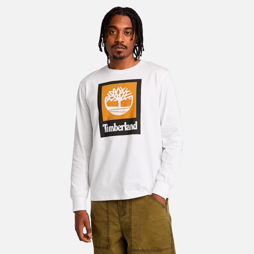 Timberland Men Clothing-Mens Stack Logo Colored Long Sleeve Tee- TB0A5VBB100-steel cap timberlands