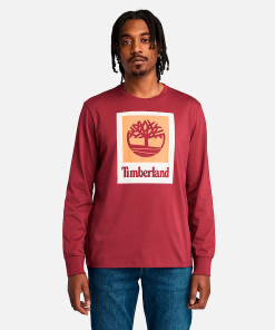 Timberland Men Clothing-Mens Stack Logo Colored Long Sleeve Tee- TB0A5VBB600-steel cap timberlands