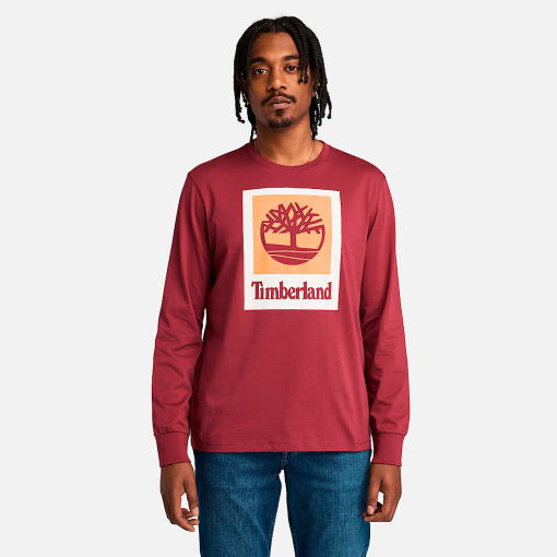 Timberland Men Clothing-Mens Stack Logo Colored Long Sleeve Tee- TB0A5VBB600-steel cap timberlands