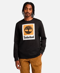 Timberland Men Clothing-Mens Stack Logo Colored Long Sleeve Tee- TB0A5VBB001-black timberland boots men