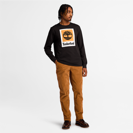 Timberland Men Clothing-Mens Stack Logo Colored Long Sleeve Tee- TB0A5VBB001-black timberland boots men - Image 2