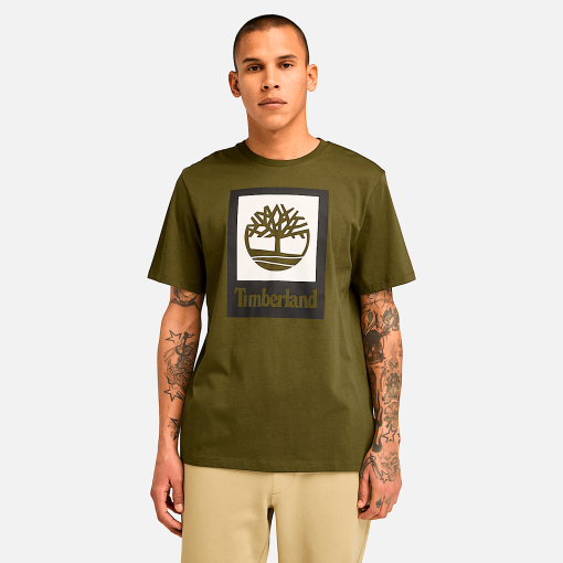 Timberland Featured Collections All Gender Collection-Square Stack Logo Short-Sleeve T-Shirt- TB0A5QS2302-grey timberland boots