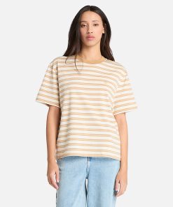 Timberland Women Clothing-Womens Dunstan Short-Sleeve Stripe T-Shirt- TB0A682BEI3-timberland sale