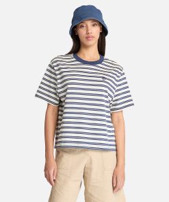 Timberland Women Clothing-Womens Dunstan Short-Sleeve Stripe T-Shirt- TB0A682BV82-timberland pro boots