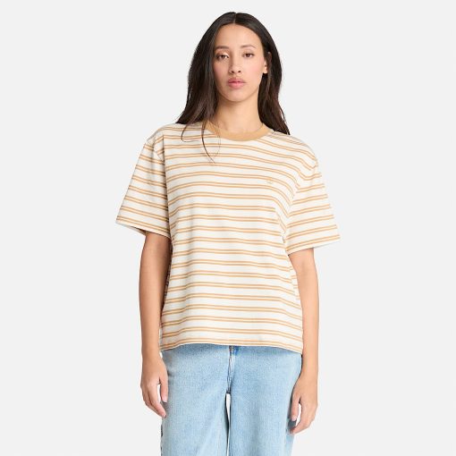 Timberland Women Clothing-Womens Dunstan Short-Sleeve Stripe T-Shirt- TB0A682BEI3-womens timberland boots